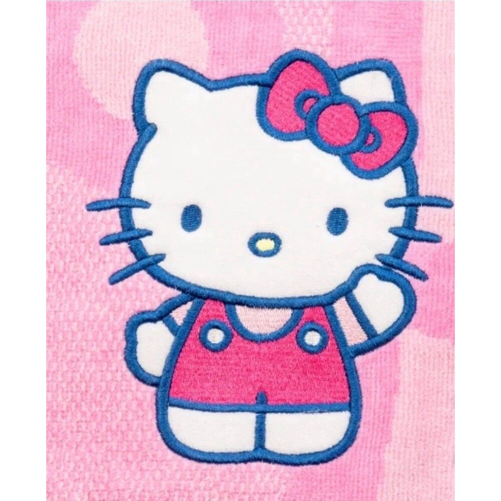 Hello Kitty Pink Embroidered Beach Towel 100% Cotton Sheared Velour 34x63 Sanrio - Picture 3 of 12